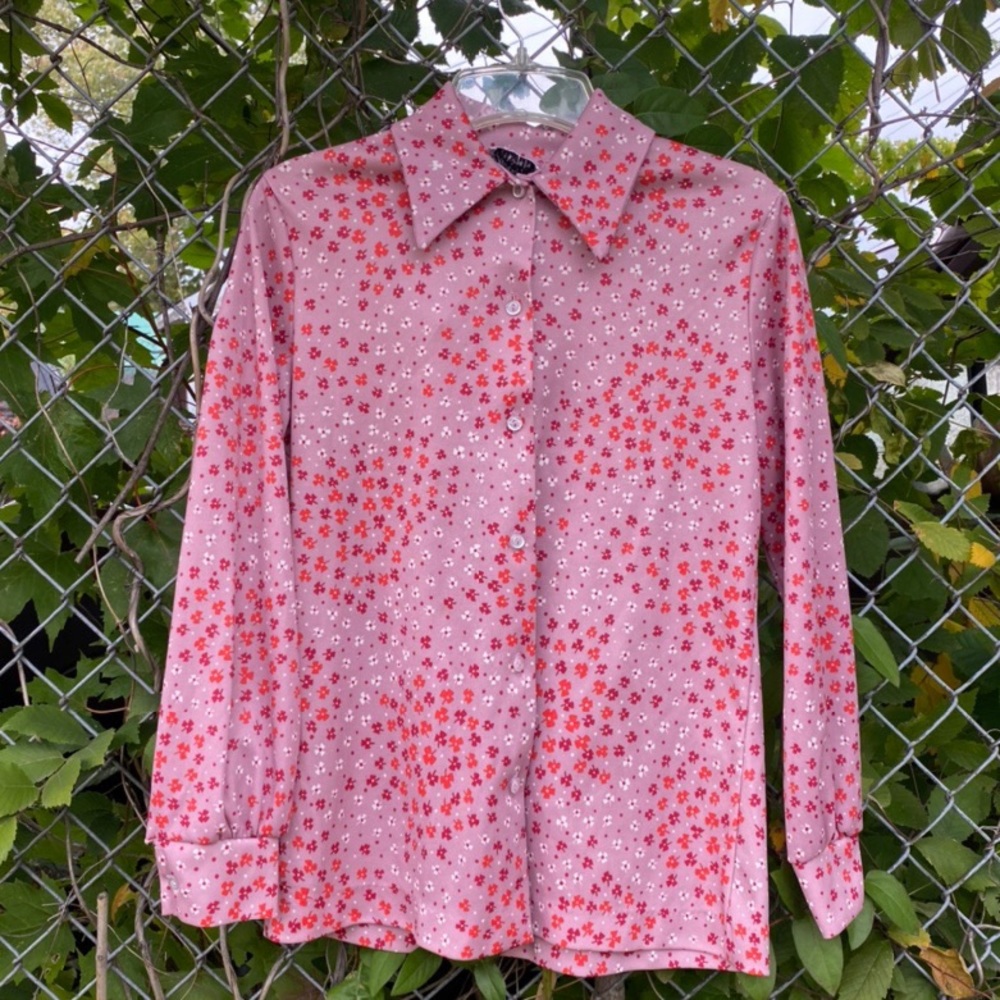 VINTAGE BUTTON UP DOUBLE KNIT POLYESTER SHIRT